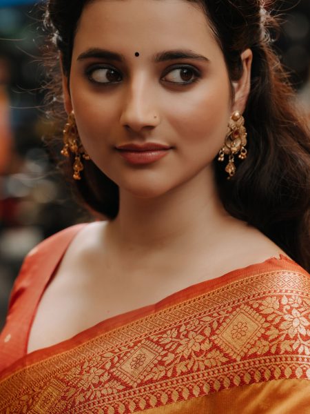 Orange Zari Border Saree