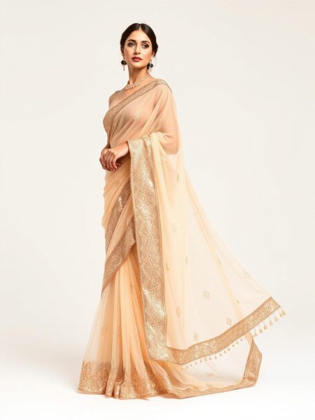 Sheer Peach Organza Saree