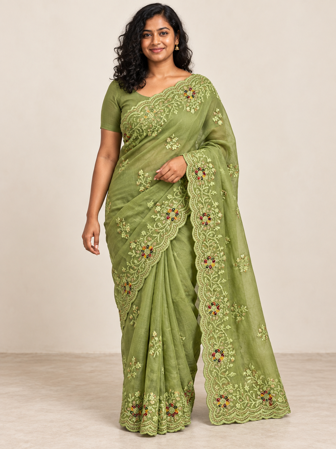 Sage Meadow Embroidered Saree