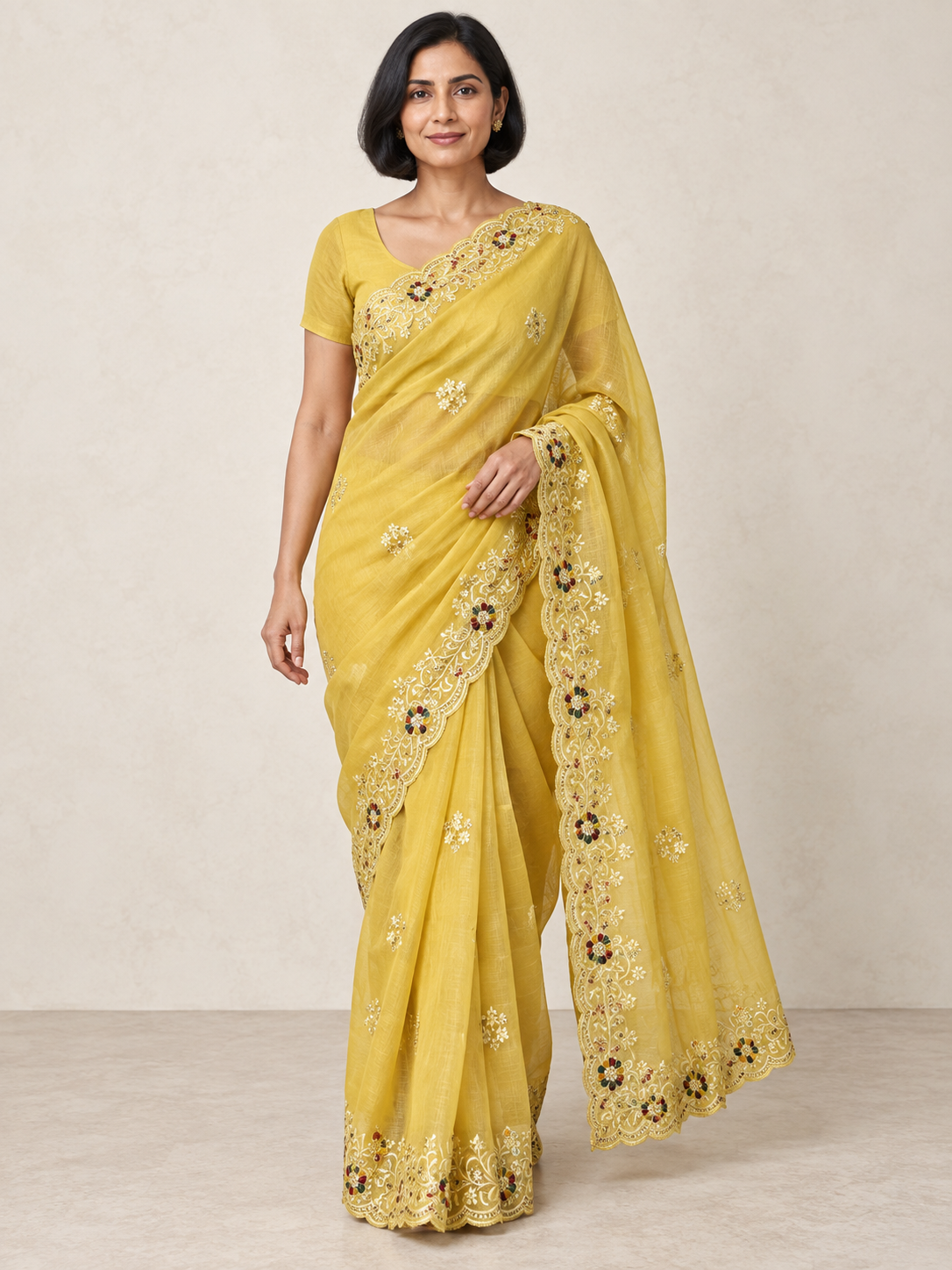 Golden Meadow Embroidered Saree