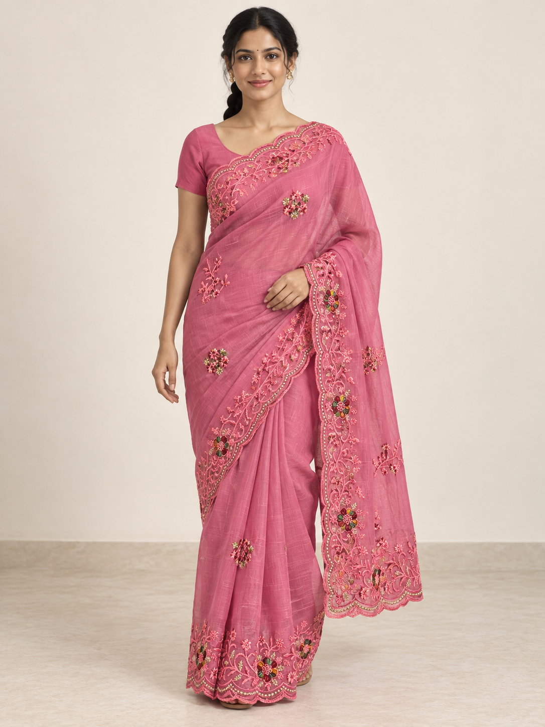 Rose Meadow Embroidered Saree