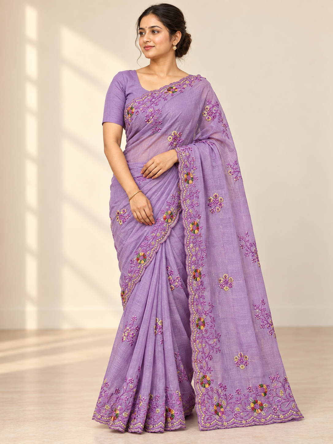 Lavender Meadow Embroidered Saree