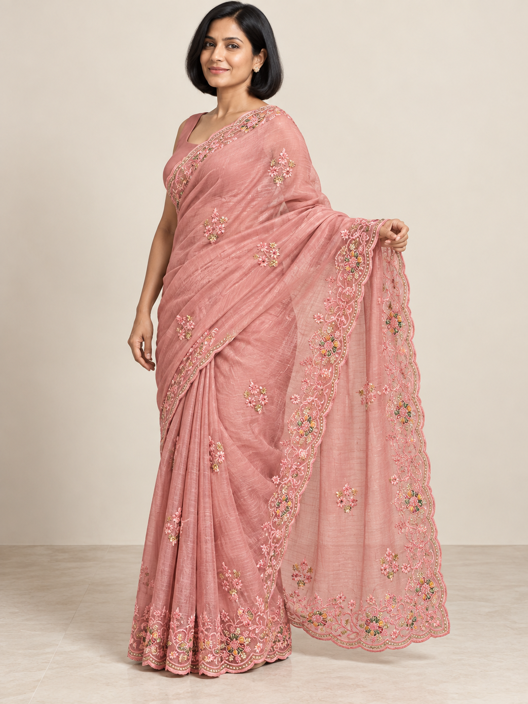 Blush Meadow Embroidered Saree