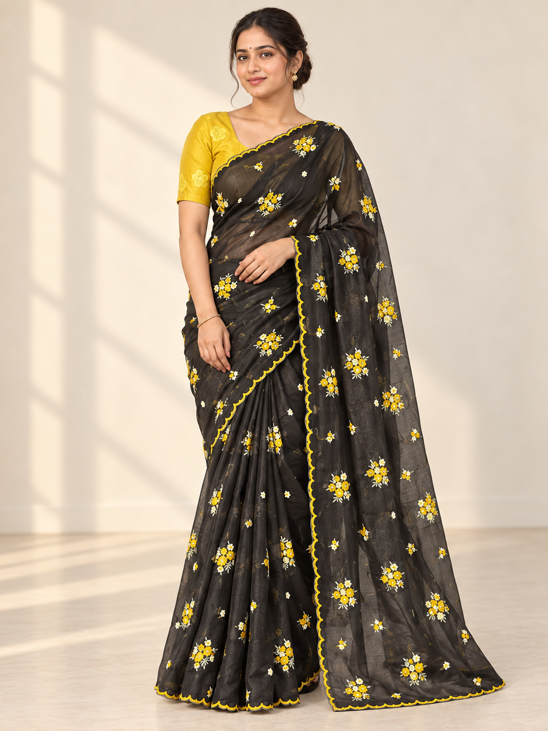 Midnight Daisy Embroidered Saree