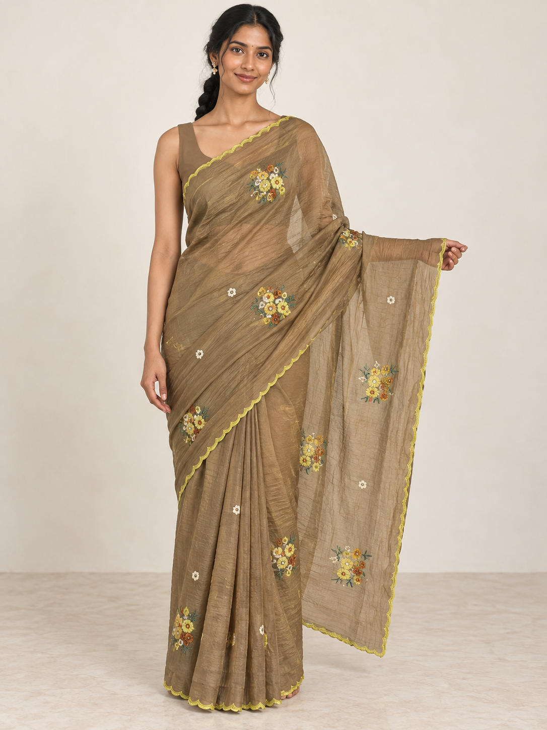 Taupe Wildflower Saree