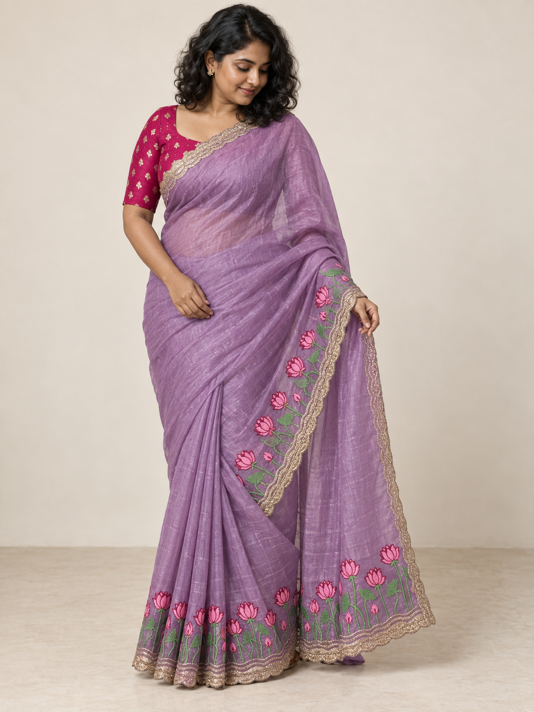Lavender Lotus Border Saree
