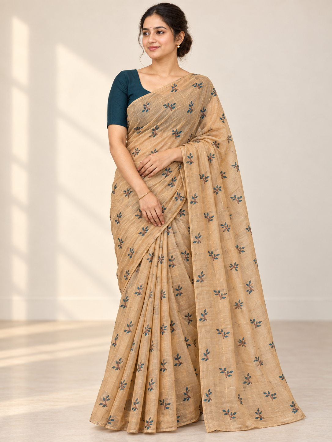 Sandy Leaf Sprig Saree