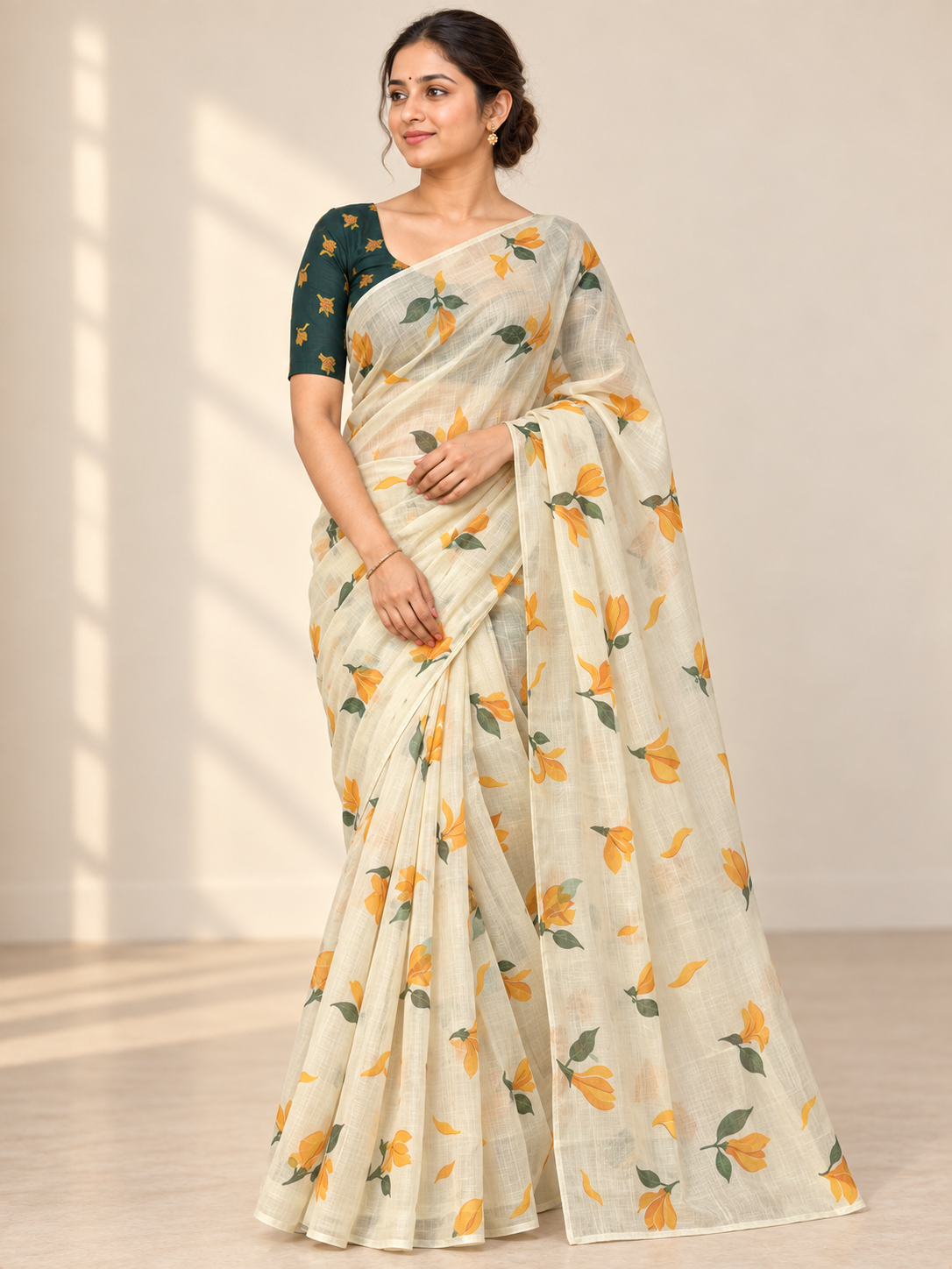 Ivory Golden Petal Saree