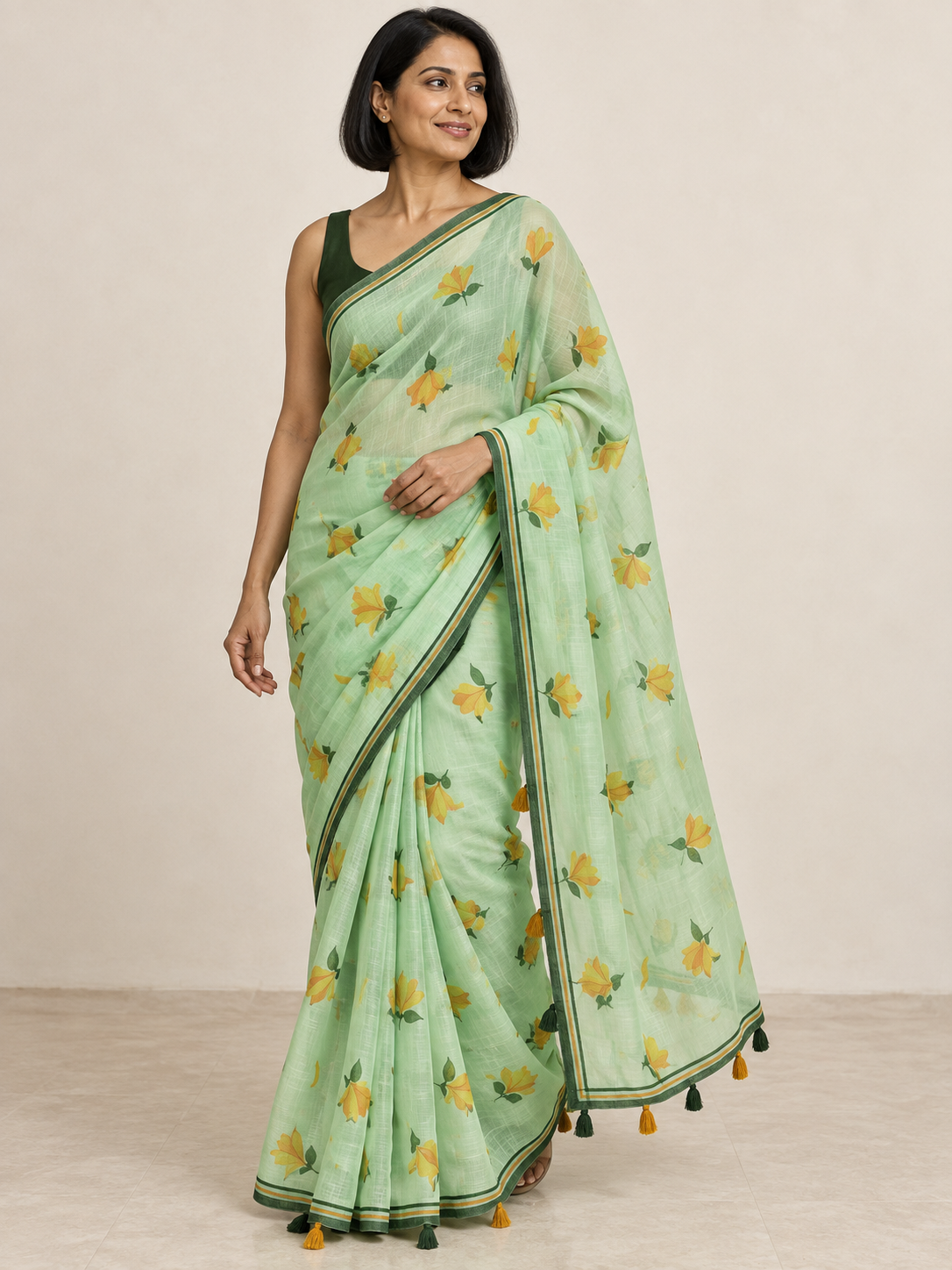 Mint Golden Petal Saree