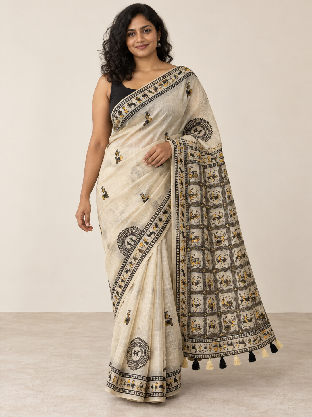 Ivory Folk Mandala Saree