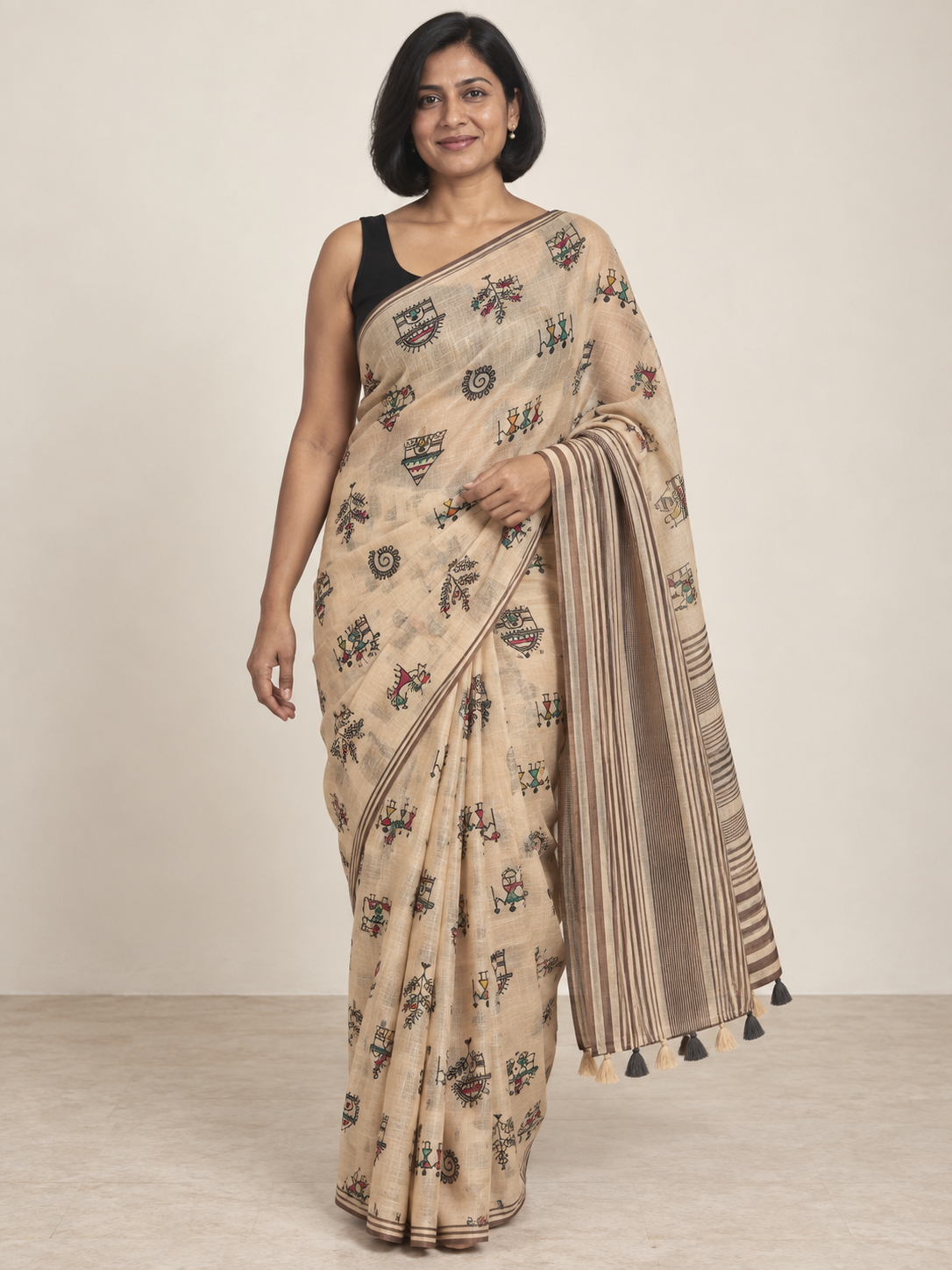 Natural Folk Motif Saree